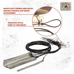 Rig Em Right pliable strap wrap around decoy keel for secure rigging.