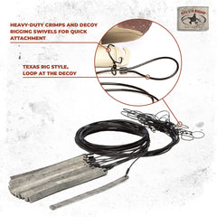Rig Em Right pliable straps securely fastening decoy keel and neck.