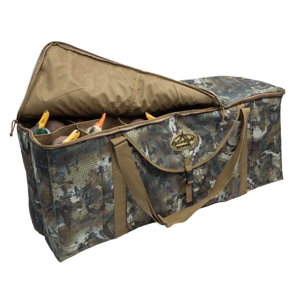 Rig'Em Right waterfowl bag top view showing compact 12-slot layout for quick decoy setup.