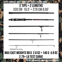 Rigged & Ready protective case keeps the hi-carbon travel rod secure during transit.