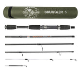 Rigged & Ready Smuggler 5 travel rod close-up handle shows comfortable grip for extended trips