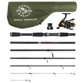 Rigged & Ready World Traveller rod-blank shows compact carbon blend for travel-friendly performance.