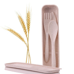 Rightitem wheat straw travel utensils in case with ergonomic handles for easy meals on the go