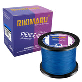 RIKIMARU braided line blue spool closeup — vivid color aids visibility and abrasion resistance.