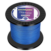 RIKIMARU braided line blue spool view shows abrasion resistance for harsh conditions.