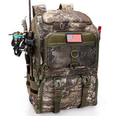 Front view of Rillrun Fishing Backpack with rod holders