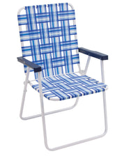 Rio Brands 16-inch extended-height lawn chair in blue and white for beach seating