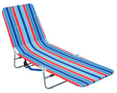 RIO Brands beach backpack lounger blue with lay-flat reclining.