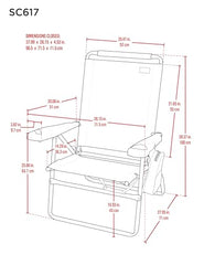 Rio Brands extra-wide armrests with cup holder, cell slot, and bottle opener for convenience