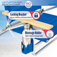 Rio Brands Classic Lay Flat chair's contoured wooden armrests resist wear.