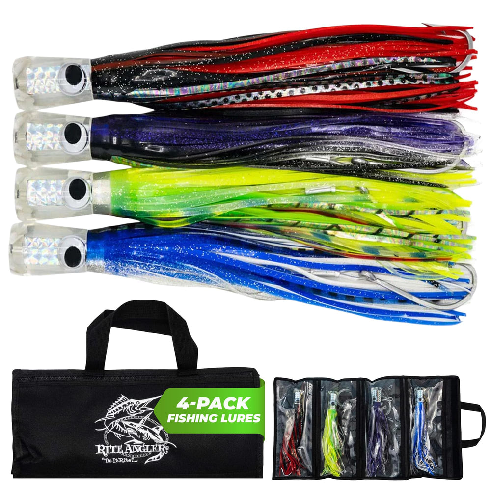 Rite Angler saltwater lure close-up shows 11inch chugger jet head in black for offshore big game