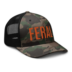 RIVEMUG camo feral hat side view shows curved bill silhouette