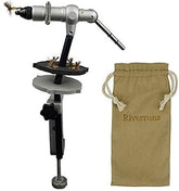 Riverruns Fly Tying Vise in silver and black with 360-degree rotation