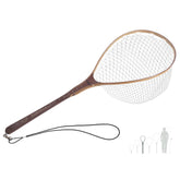 Riverruns long wooden net handle grip for comfortable casting and landing.