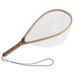 Riverruns long wooden net handle with measuring dots for on-site length checks.
