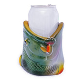 Rivers Edge bass-head can coozie on a chilled drink during fishing.