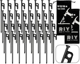 RIY tent stakes packaging shows a robust kit for reliable camping setups.