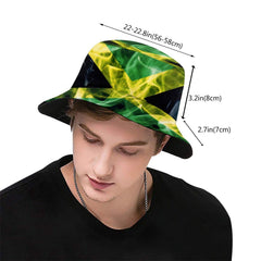 Close-up of lightweight polyester fabric of Jamaica flag bucket hat