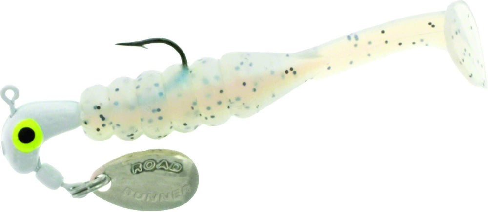 Road Runner Slabalicious jig with spinner blade for added lure action and casting versatility.