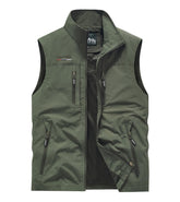 ROAMUNCH men's outdoor utility vest with stand collar for durable everyday layering.
