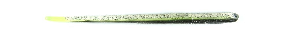 Roboworm Straight Tail Worm in salt pepper chartreuse enhances bite detection and rig versatility.