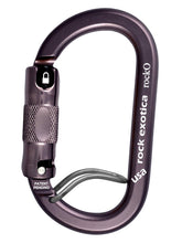 Rock Exotica Rocko WireEye auto-locking carabiner viewed from side, secure locking