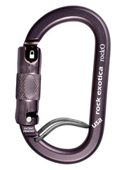Rock Exotica Rocko WireEye auto-locking carabiner viewed from side, secure locking