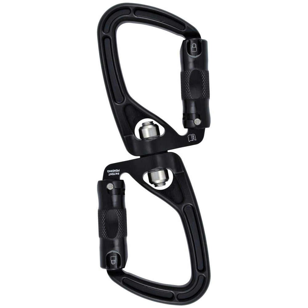 Rock Exotica SwivaBiner with integrated swivel reduces rope twist during rigging and climbing.