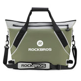 ROCKBROS soft cooler with zipper closed demonstrates leak-proof portability for travel and picnics.