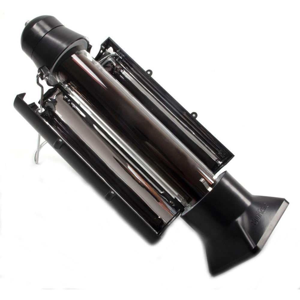 Rockcub Solar Kettle in a backpack shows portable solar heating for outdoor trips.