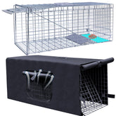 Rockever 42-inch live-animal-trap-cage-cover in use for privacy during capture.