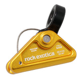 RockExotica RockGrab 90° jaw aligns with the harness D-ring for smooth horizontal rope work.