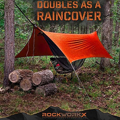 ROCKWORKX hammock integrates pocket for quick-access storage on trips.