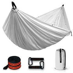 ROCKWORKX camping hammock single setup demonstrates easy hang with strong straps for quick camping