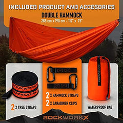 ROCKWORKX hammock provides weather shade for sun protection.