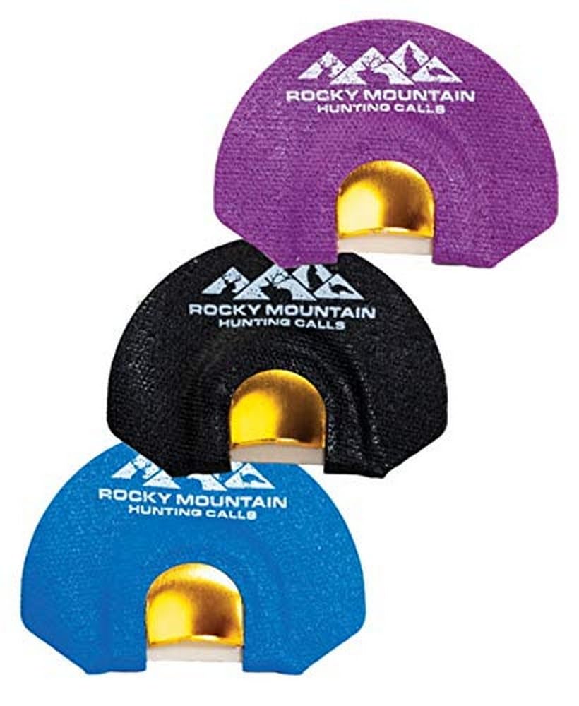 Rocky Mountain Hunting Calls Black Magic, Reaper, and Spellbound diaphragm elk calls in a 3-pack for elk calling.