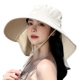 Rocosye sun hat for women with wide beige brim offering beach shade and casual style