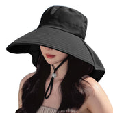 Rocosye sunhat wide brim black front view provides sun protection