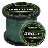 ROCRETA Geode braided line moss green spool shows 50lb strength for water use.