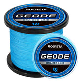 ROCRETA Geode braided line spool in blue showing strong, stable casting
