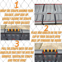 Space-saving design showing upright rod storage in a truck bed