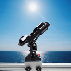 360-degree rotating fishing rod holder on versatile boat track