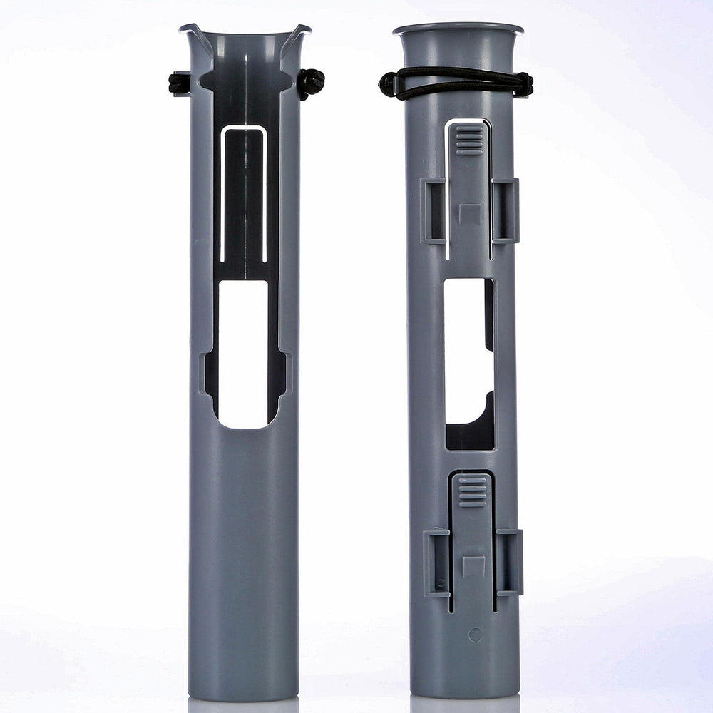 Rod-Runner closed fishing rod holder in gray, compatible with spinning and fly reels