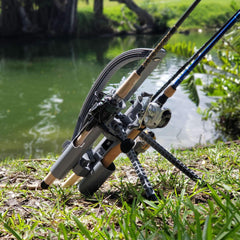 Rod-Runner Express 3 Rod Carrier gray side angle shows secure reel protection.