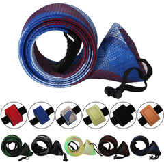 Six colorful fishing rod sleeves in a 6-pack set.