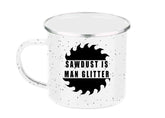 Rogue River Tactical sawdust dad camp mug in hand, rugged and reliable for outdoor coffee.