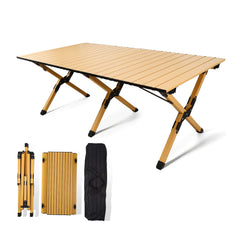 rollingsurfer folding table top closeup highlights durable aluminum surface for outdoor meals