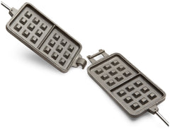 Rome 1405 cast iron waffle iron with steel and wood handles ready for camping.