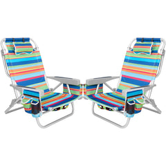Romswi 2Pack aluminum 5-position lay-flat beach chairs for flexible outdoor lounging