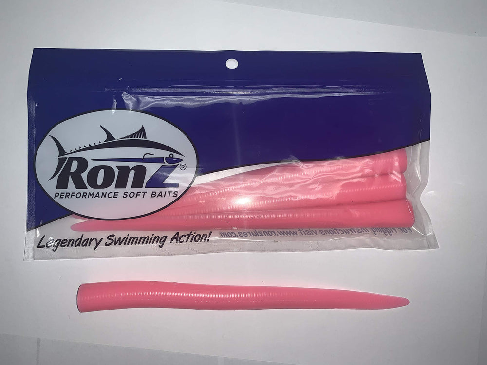 RONZ replacement tails 8in pink fluorescent for easy rigging and enhanced lure appeal.